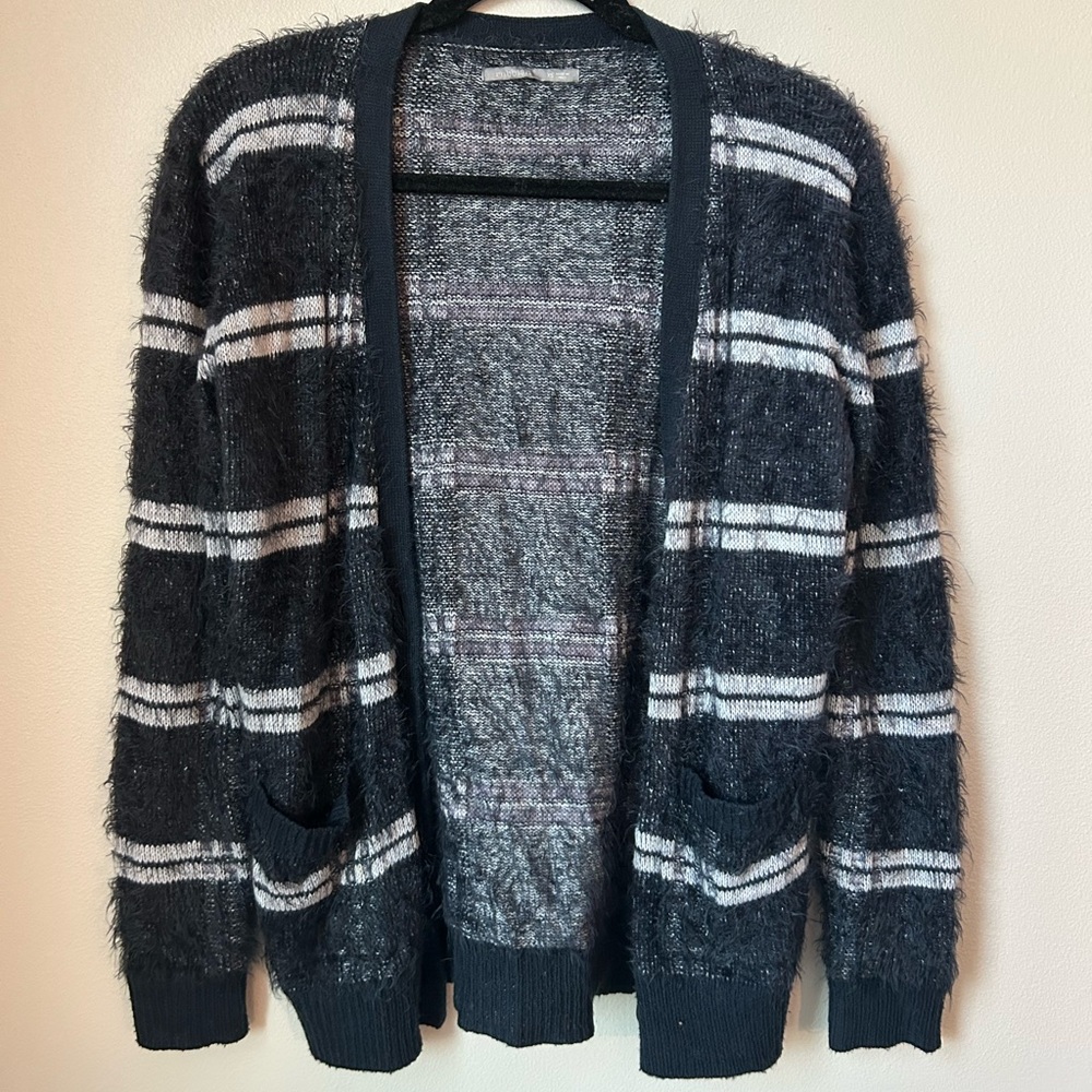 Rubbish Women’s XS Blue and White Striped Fluffy Cardigan